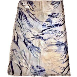 Women's Lightweight Scarf Gray Marbled Blue Tan Cream Raw Edges  NWT